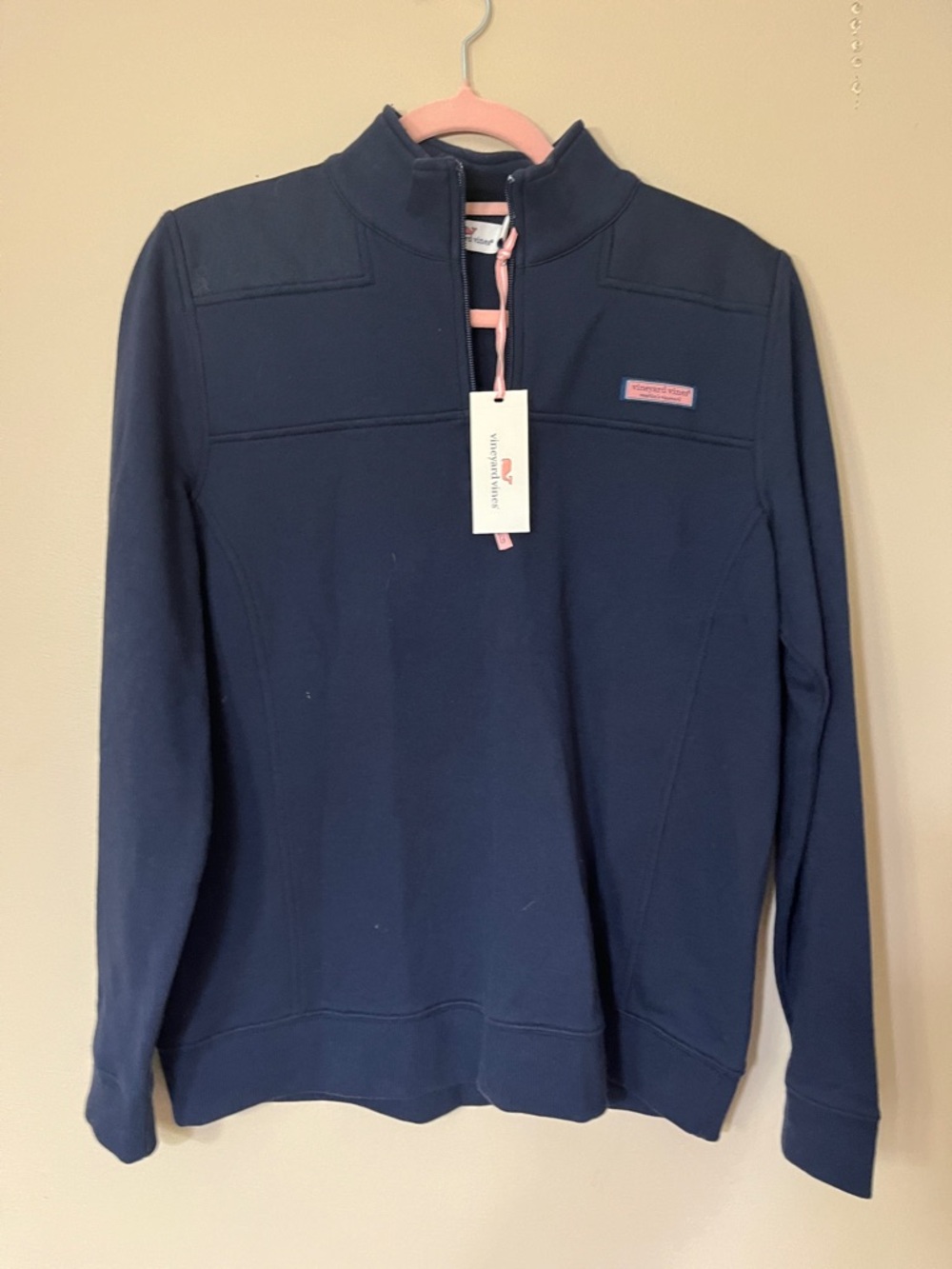 Vineyard Vines Navy Quarter-Zip Pullover with Pink Trim